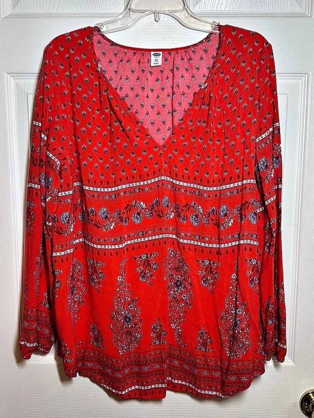 Old Navy Boho Tunic Top Women's XXL V Neck Red Orange Floral Casual